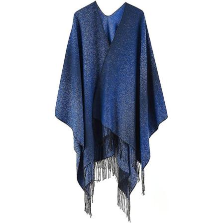 Dam Snygg Open Front Cape Oversize stickad sjal Wrap för kvinnor Blue