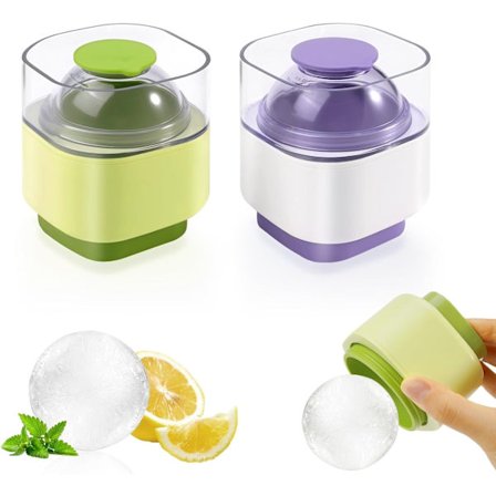 2-pakning Whiskey Isballformer, 2,4" Kule - Runde Silikon Isbitbrett med Lokk, Lett-Slipp Stor Ismaskin for Bourbon, Scotc