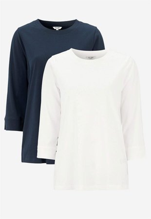 Cellbes of Sweden - Jerseytopp i økologisk bomull 2-pack i hvit + marineblå for damer i størrelse 58/60
