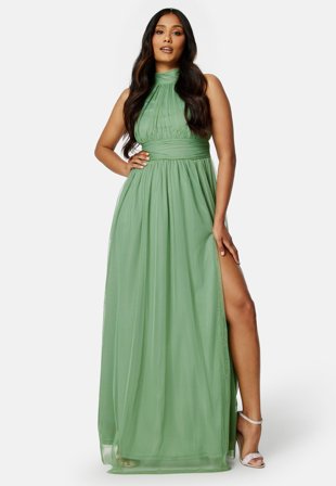 Goddiva-Tie Neck Maxi Dress With Split-S (UK10)