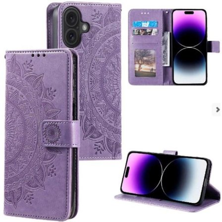 Lompakkokotelo iPhone 16:lle, Totem-kuvioitu PU-nahkainen suojakotelo jalustalla