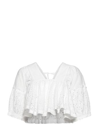Abana Biton Broiderie Top Crop Tops Short-sleeved Crop Tops Hvit French Connection