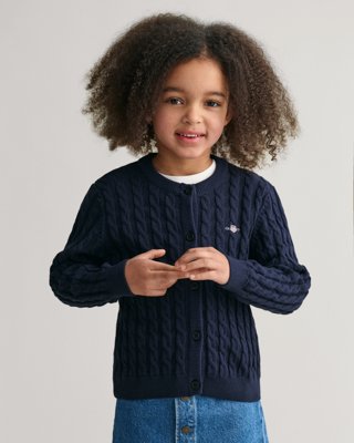 GANT - Shield kabelstrikket cardigan til jenter til dame evening blue