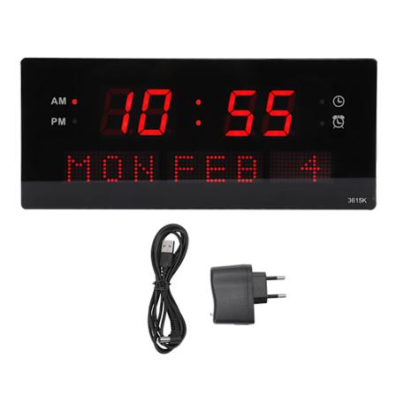 LED Veggklokke Dekorativ Svart Ramme Elegant Stil Hengende Hull Digital Display Elektrisk Bordklokke 100 til 240V EU Plugg