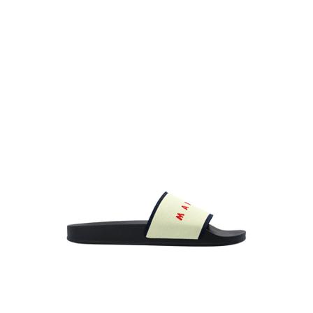 Marni, Slides with logo Beige, Dames, Maat:40 EU,Canvas
