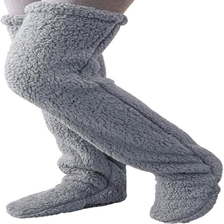 Lange, bløde strømper over knæet, bløde benvarmere, plys hjemmesko, strømper til kvinder og piger, julestrømper til hjemmet, grå