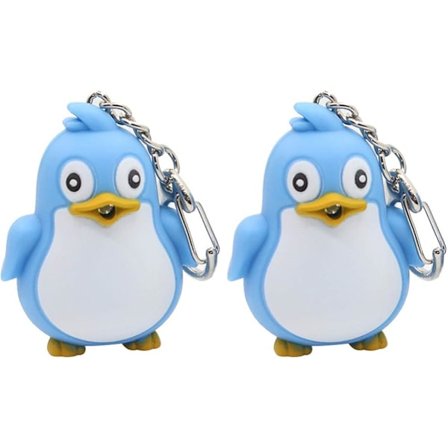 2 st Penguin Nyckelring, LED-belysning med ljudcharm (Blå)