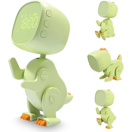 stk Digital Vekkerklokke for Barn, Vekkerklokke for Jenter Gutter, Dinosaur Vekkerklokke med Variabel Form med Nattlys, 3 Alarmer, 6 Musikk, Justerbar