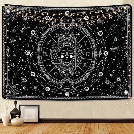 150*200CM Sol och måne mönster väggbonad Psykedelisk inredning A