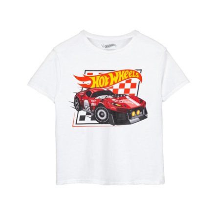 Hot Wheels Boys Checkerboard T-Shirt 3-4 år Vit