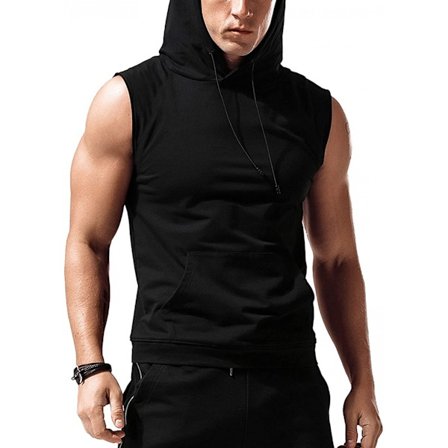 Herre Workout Hooded Tank Tops Ærmeløs Gym Hoodies Bodybuilding Muskel Ærmeløs T-Shirts, Sort, S