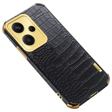 SKALO Xiaomi Redmi Note 13 Pro+ Crocodile Guldkant Cover - Sort