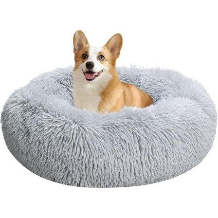 Lollanda Fluffig Hundbädd / Kattbädd 50 cm - Mjuk Rund Pälsbädd med Halkskydd, Hundsäng / Kattsäng, Passar för Katter och Hundar