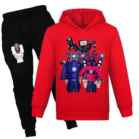Skibidi Toilet Tv Man Tracksuit Sæt Langærmet Hoodie til Børn Rød Red 9-10 Years