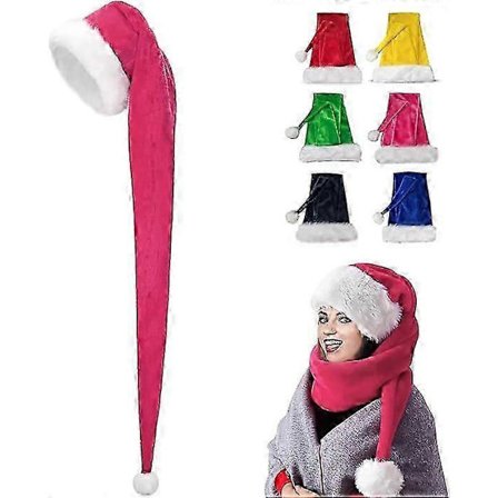 150 cm Julehatte Julemandshat til voksne, Lang Deluxe Fløjl Jule Julemandshat, Unisex Fløjl Komfort Julefrokosthat Tyk Klassisk Pels