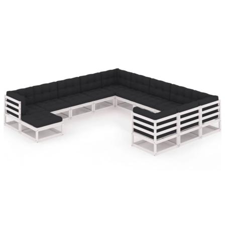 Vidaxl Loungegrupp Med Dynor 12 Delar Vit Massiv Furu Vit