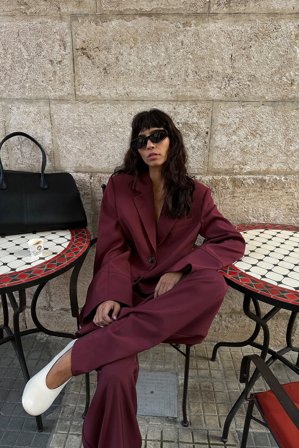 NA-KD Anzughose mit weitem Bein und hohem Bund - Business Hosen - Burgundy - EU 38