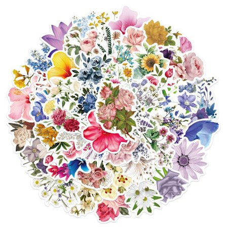 50 stk. søde blomsterklistermærker - Vandtætte klistermærker med blomstermotiver
