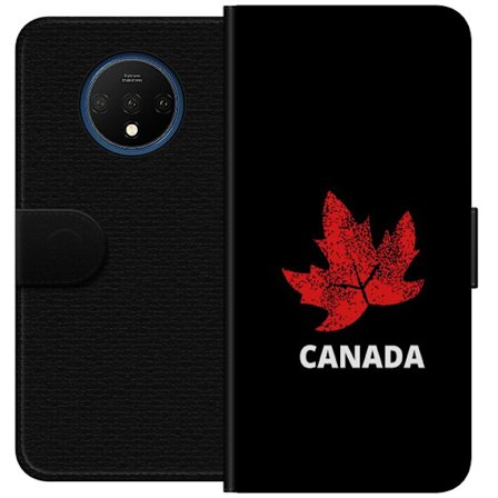 Yhteensopiva Lompakkokotelo OnePlus OnePlus 7T Graafinen vaahteralogo punaisella mustaa taustaa vasten, jossa on selkeä Kanada-viittaus ja minimalist