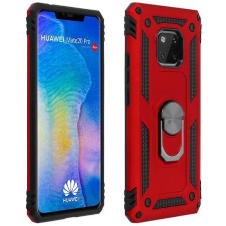 Huawei Mate 20 Pro Case Bi-materiale Rigid Soft Ring Video Support Rød