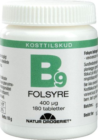Natur Drogeriet Folsyre B9 180 tabl., Helse & Madvarer, Vitaminer, Folsyre