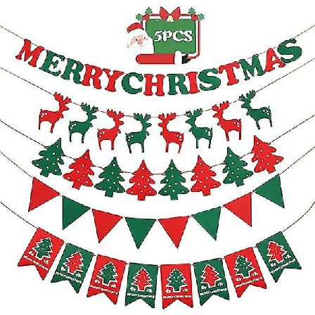 God Jul Banner 5-pack Girlang Bokstäver Flaggor