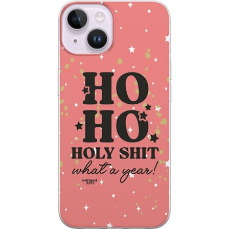 Kompatibelt Mobilskal till Apple Apple iPhone 15 HO HO Holy Shit What a Year humorsitiskt rosa julmotiv med glitterstjärnor perfekt för trendiga och