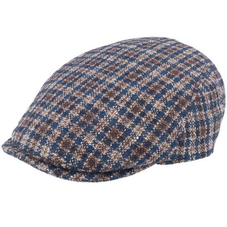 MJM Hats - Blå flatcap Keps - Blue Line Mestre Wool/Cashmere Brown Check Flat Cap @ Hatstore