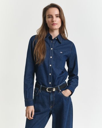 GANT Damen Regular Fit Jeansbluse (38) Dunkelblau