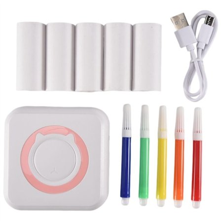 Mini bærbar termisk skriver Bluetooth trådløs multifunksjonsetikettskrivers med termisk papir + fargepenn B