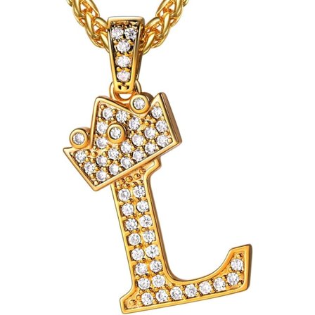 Krona Initial A-Z Halsband, Iced Out Letter Hänge med 22-24 Tums Kedja, Män Kvinnor Bling Hip Hop Alfabet Namn Smycken Present Stora Initialer 
