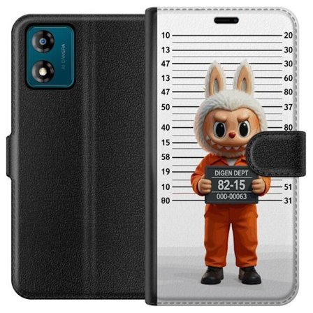 Kompatibelt Lommeboketui til Motorola Motorola Moto E13 Søt tegnet kaninfigur i fengselsklær med fangenummer mot bakgrunn med lengdemåling