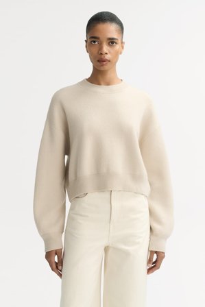 Soft Goat - Double faced crewneck - Women cashmere sweater - L - Chalk