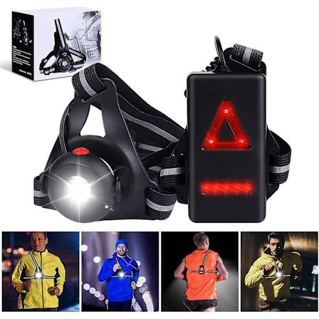 Löparlampa - USB Laddningsbar Löparlampa 500 Lumen IPX6 Vattentät Löparbröstlampa 3 Lägen Och 90 Justerbar Vinkel LED Löparbröstlampa
