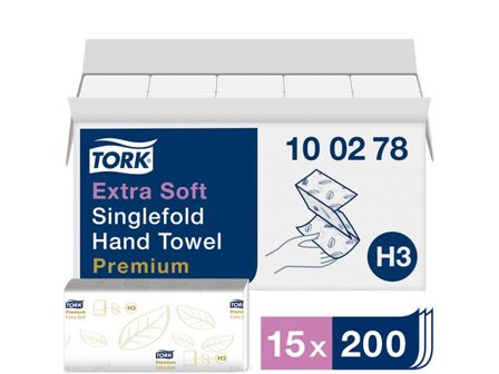 TORK Pappershandduk Premium Extra Mjuk Singlefold H3 2-lagers vit 3000/fp - Lyreco - Städ och hygien - Toalettpapper och torkpapper - Pappershanddukar