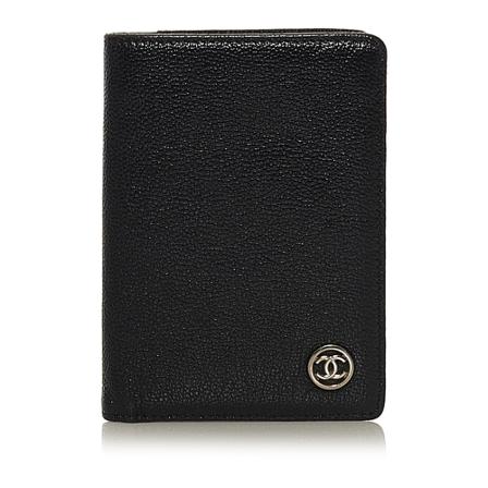 Chanel Vintage Pre -owned Leather Card Holder Sort, Dame Vintage Accessories, Størrelse: ONE Size
