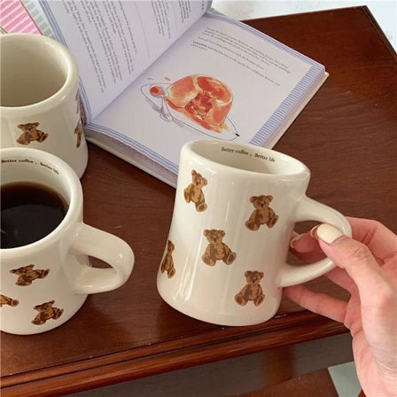 Cartoon Bear Ceramic Coffee Mug Chocolate Bear Mug Girl Retro Coffee Cup Afternoon Tea Cute Ceramic Mug cute coffee mug