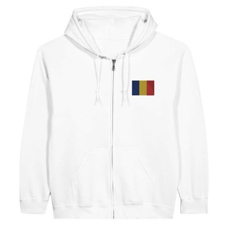 Hættetrøje med lynlås - PIXELFORMA - Rumæniens flag - Hvid - Lange ærmer - Unisex