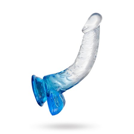 Crystal Pleasures Dual Color Curved 18cm Blue - Vuxen.se - Handsfree dildo med sugpropp