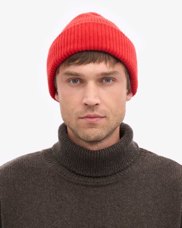 Merino Wool Hat - Red Tangerine - Male - One Size