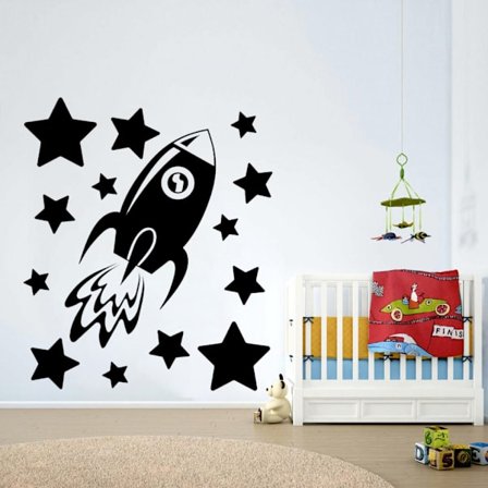 Raket med stjärnor vinyl vägg klistermärke