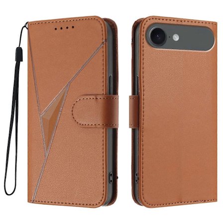 For iPhone 17 Air Case Triangle Imprint Leather Phone Cover with Lanyard