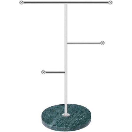 Smyckesorganisatör, Metall T-Bar Halsband Displayställ Örhängen Hållare för Hemmet, Hängande Hängsmycke med Rund Marmorbricka (Grön)