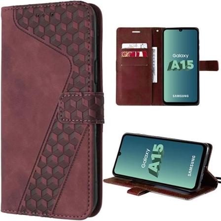 Etui til Samsung Galaxy A15 5G-4G, stødsikkert beskyttende syntetisk læder med rødternet mønster Röd