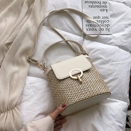 Dam Casual Halm Hink Crossbody Väska Sommar Korg Axelväska Reseväska