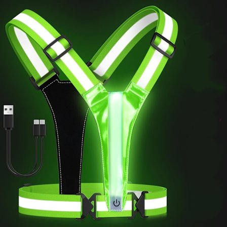 LED Refleksvest, USB Genopladeligt Sikkerhedsudstyr med 2 Farver & 3 Tilstande til Natløb, Cykling og Arbejde med Høj Synlighed (Grøn)