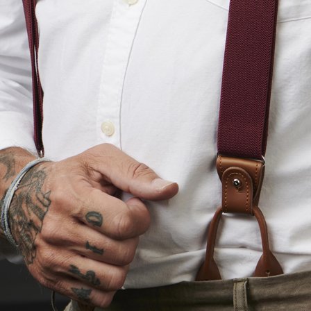 Wide Burgundy Convertible Braces for Men - Clip-on braces & suspenders
