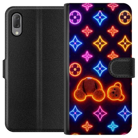 Kompatibelt Lommeboketui til Sony Sony Xperia L3 Neonfarget luksusmønster med en glødende teddybjørn i pop-art-estetikk