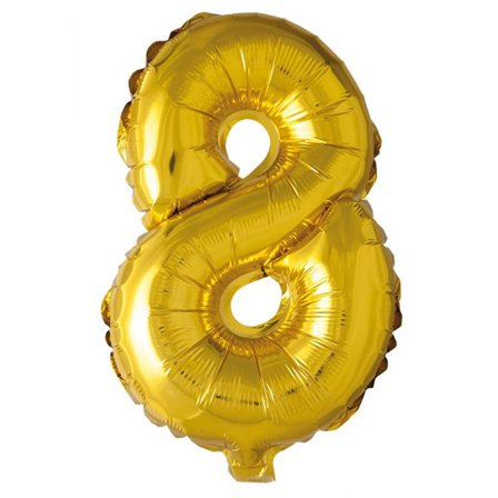 Ilmapallokirjain/numero kulta 41 cm - 0-9 Numero 8