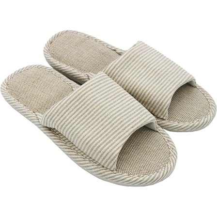 Dam- och herrtofflor i bomull och linne, mjuka och lätta, öppna tår, bekväma och andningsbara, halkfria för inomhus- och utomhusbruk